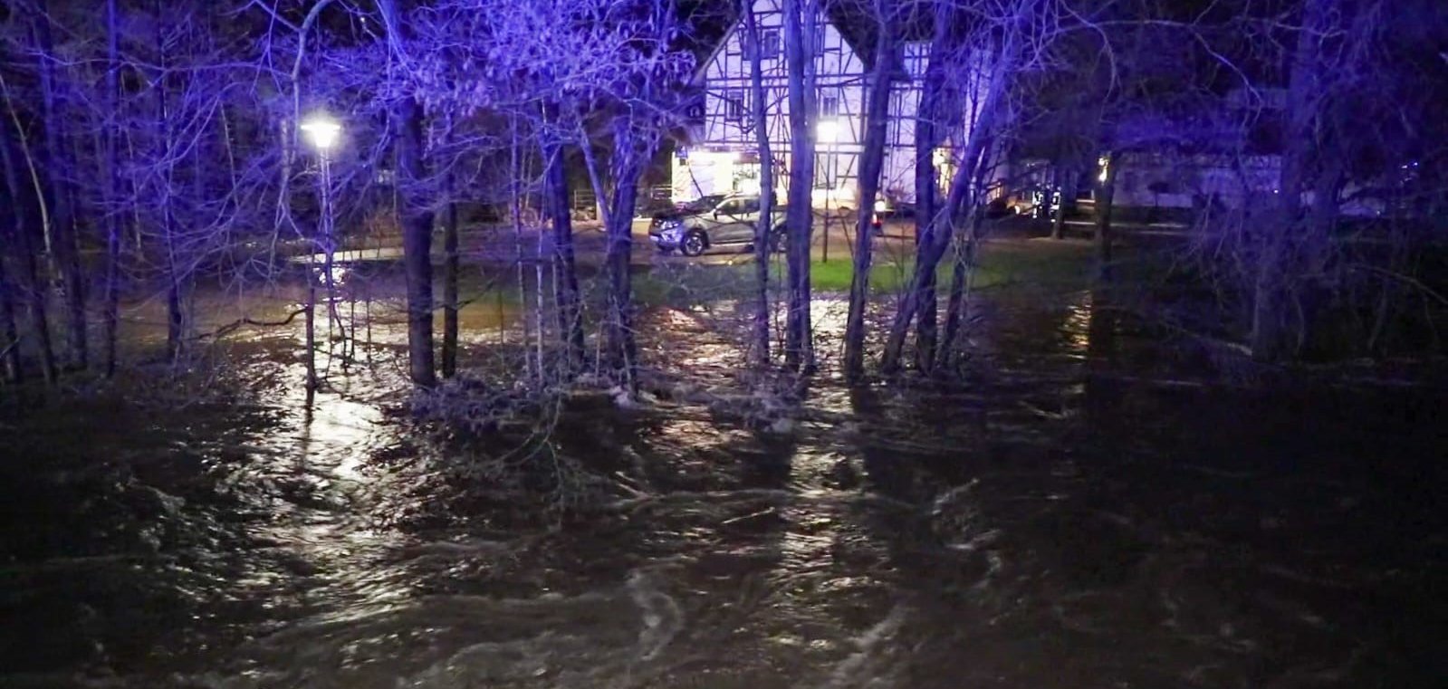 2024-01 Hochwasser in Großenlüder Hochwasser im Bereich der kleinen Mühle in Großenlüder, Foto von Fuldamedia