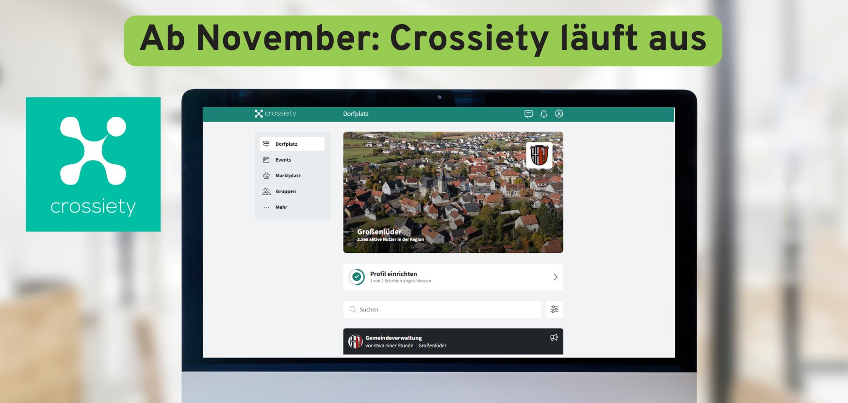 Crossiety App läuft aus Symbolbild PC mit Crossiety App auf dem Bildschirm