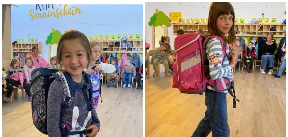 Kinder der Kita Sonnenschein mit Schulranzen