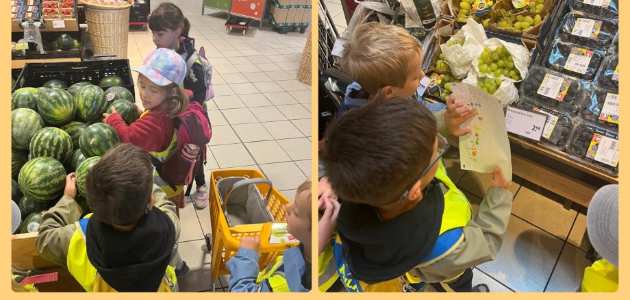 Kinder der Kita Sonnenschein beim Einkaufen