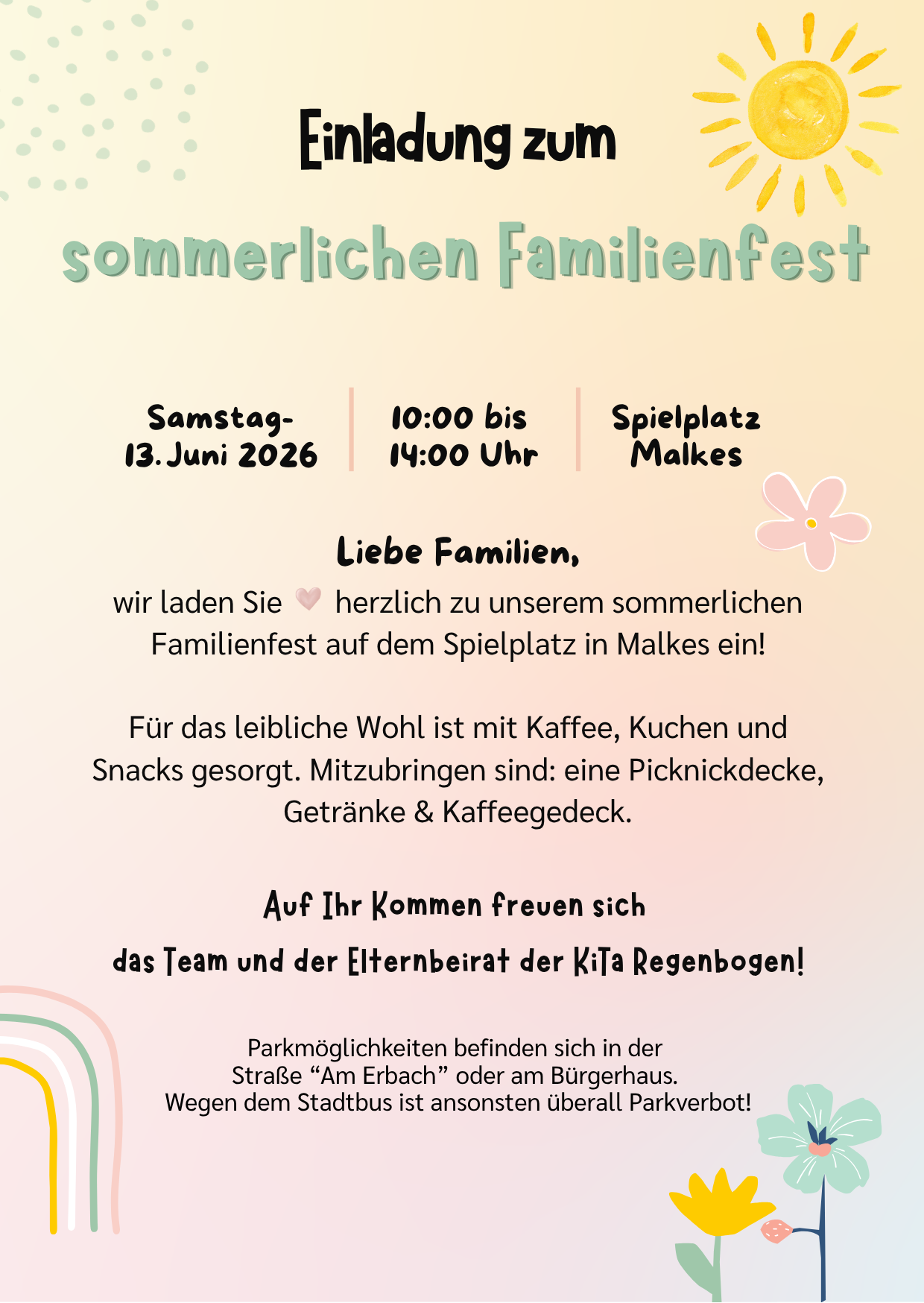 Gelb Grün Bunt Wasserfarbe Verspielt Sommerfest Kindergarten Einladung - 2