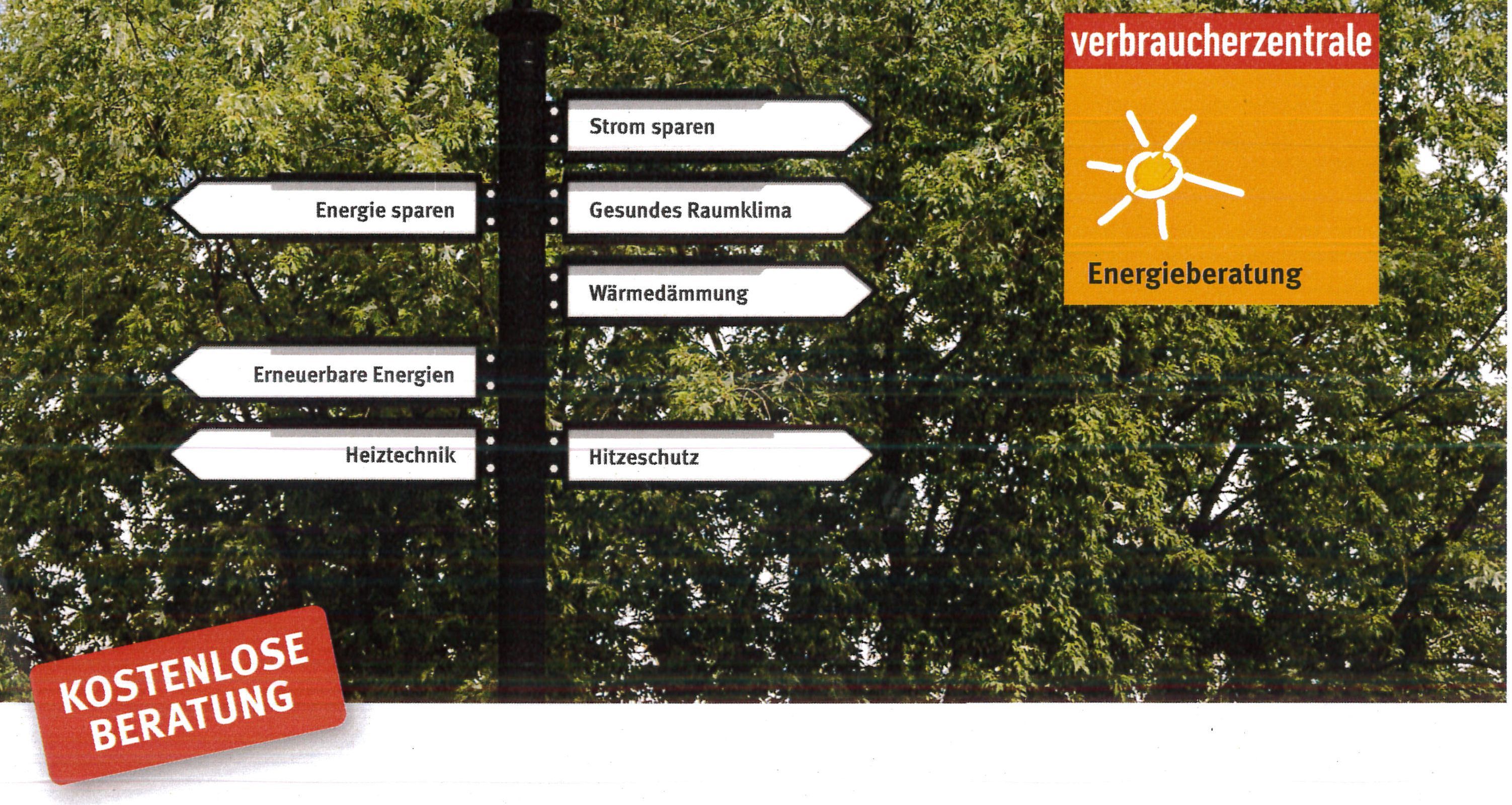 Energieberatung der Verbraucherzentrale Hessen Hinweisschild als Symbol für die kostenlose Energieberatung der Verbraucherzentrale Hessen in Großenlüder