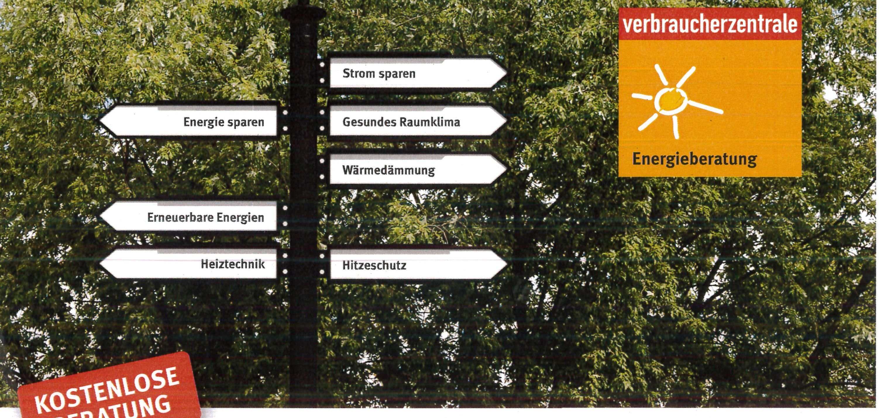 Hinweisschild als Symbol für die kostenlose Energieberatung der Verbraucherzentrale Hessen in Großenlüder